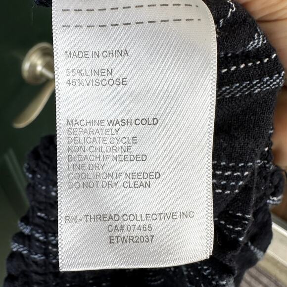 Ellen Tracy Linen Wide Leg Full Length Pants Sz M Navy w/ Stripes Lagenlook Easy - Picture 5 of 5